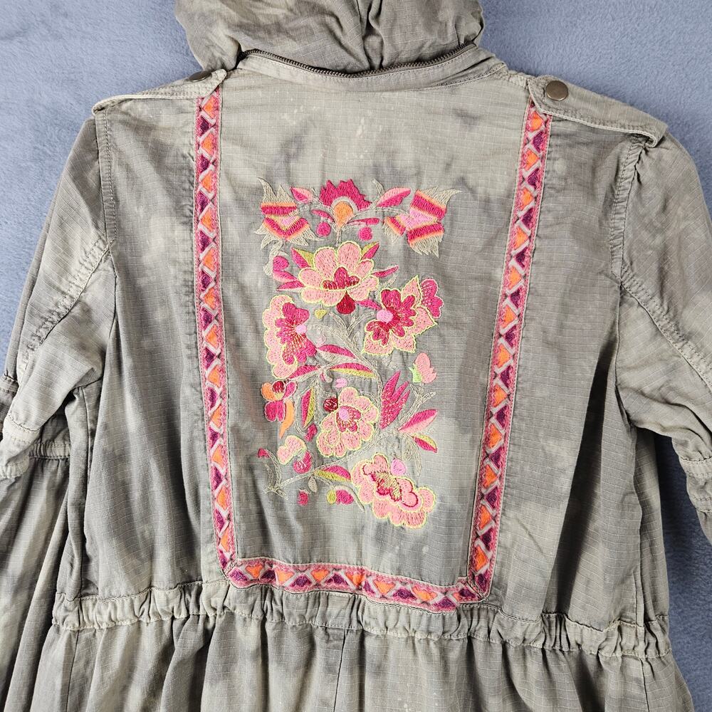Free People Green Festival Embroidered  Anorak Jacket Utility Military Boho Sz 6 - Picture 8 of 9